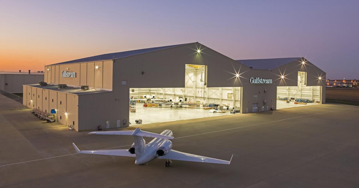 Gulfstream's St. Louis Service Center comprises 11 hangars and more than 637,457 sq ft of shop and support space. (Photo: Gulfstream Aerospace)