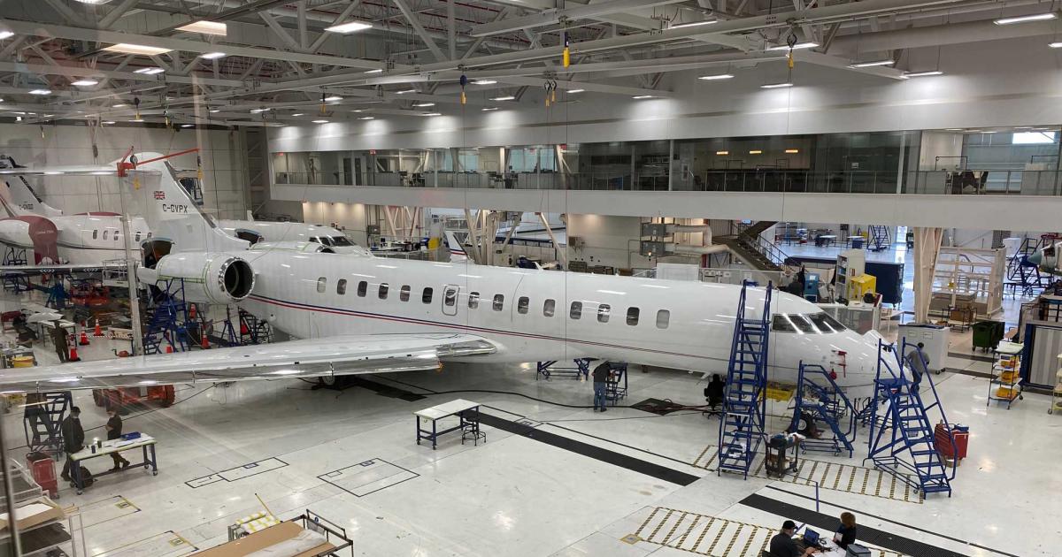 Bombardier outfits its flagship Global 7500s at the Laurent Beaudoin Completion Centre in Montreal. The airframer delivered the 100th of the type in the first quarter of the year. (Photo: Chad Trautvetter/AIN)