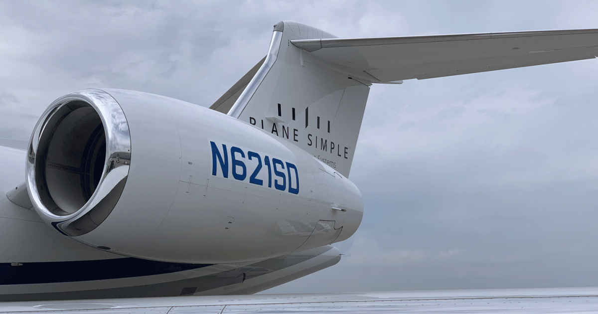 The Plane Simple antenna is mounted in the G550’s radome on top of the vertical stabilizer.