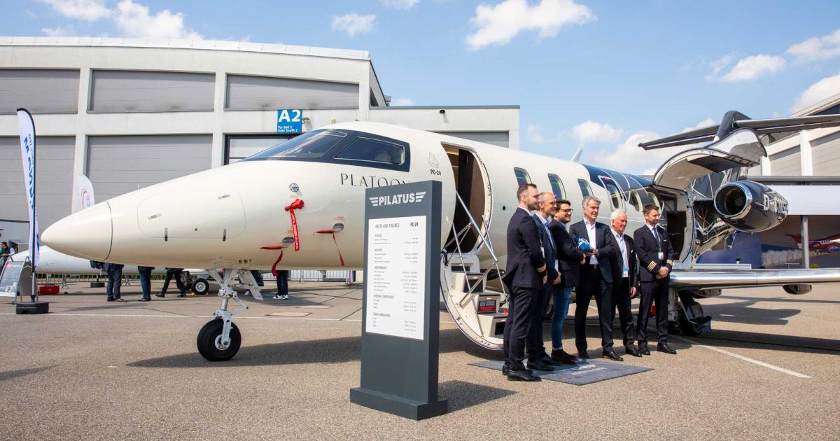 Platoon Aviation's all-Pilatus PC-24 fleet grew to four airplanes with the delivery of another of the Swiss-made twinjets last week. The German charter operator said customers like the light jet's spacious cabin and flat floor. (Photo: Pilatus Aircraft)