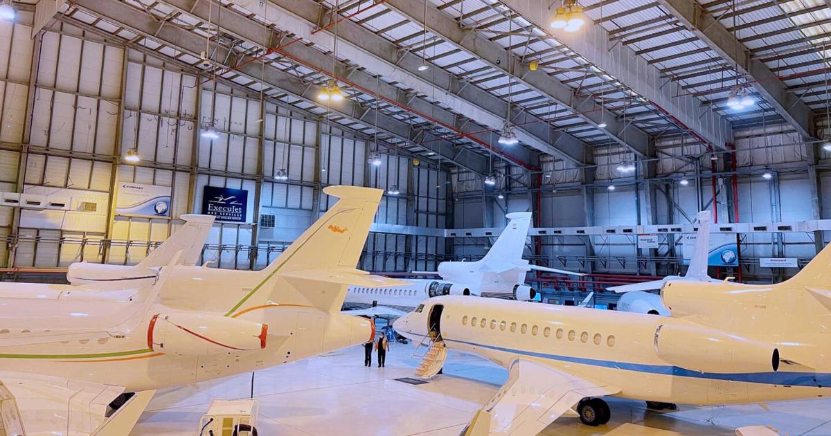 Dubai-based ExecuJet Middle East has been permitted by India's DGAC to perform line and base maintenance on legacy Falcon 2000s, adding to its DGCA approvals for the Falcon 7X, 8X, 900C/EX/EASy, and 2000EASy. (Photo: ExecuJet Middle East )