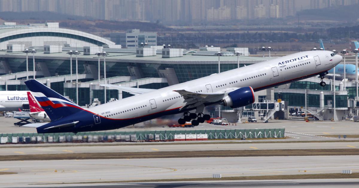 An Aeroflot Boeing 777-300ER takes off from Seoul Incheon International Airport in 2015. (Photo: Flickr: <a href="http://creativecommons.org/licenses/by-sa/2.0/" target="_blank">Creative Commons (BY-SA)</a> by <a href="http://flickr.com/people/byeangel" target="_blank">byeangel</a>)