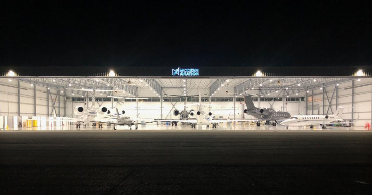 The centerpiece of Modern Aviation's $25 million expansion and renovation project at its FBO at Seattle's Boeing Field/King County International Airport, is a new 40,000 sq ft hangar capable of sheltering the latest ultra-long-range business jets. (Photo: Modern Aviation)