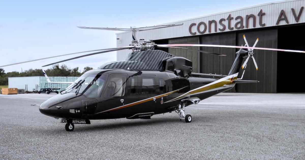 Constant Aviation is getting a foothold in helicopter MRO by refurbishing and repainting sister company Flexjet's fleet of Sikorsky S-76 helicopters. (Photo: Constant Aviation)