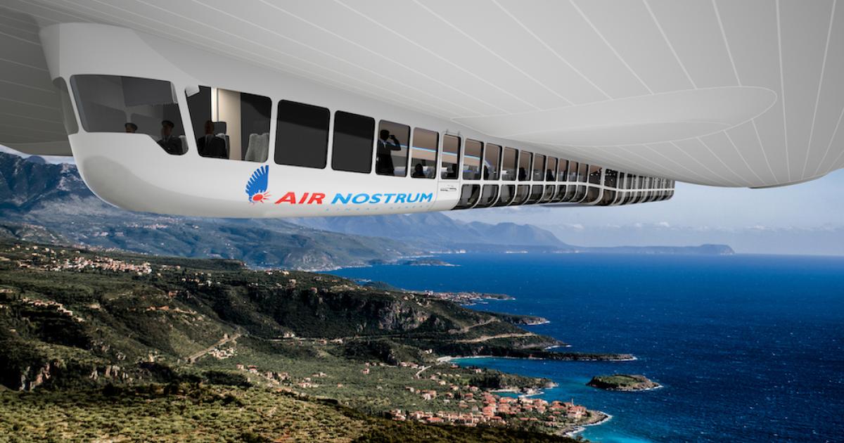 Spanish carrier Air Nostrum wants to operate 100-seat Airlander 10 airships on domestic routes. (Image: Hybrid Air Vehicles)