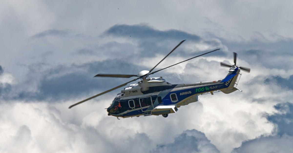 In June 2022, Airbus Helicopters conducted the first-ever helicopter flight using 100 percent sustainable aviation fuel. (Photo: Airbus Helicopters)