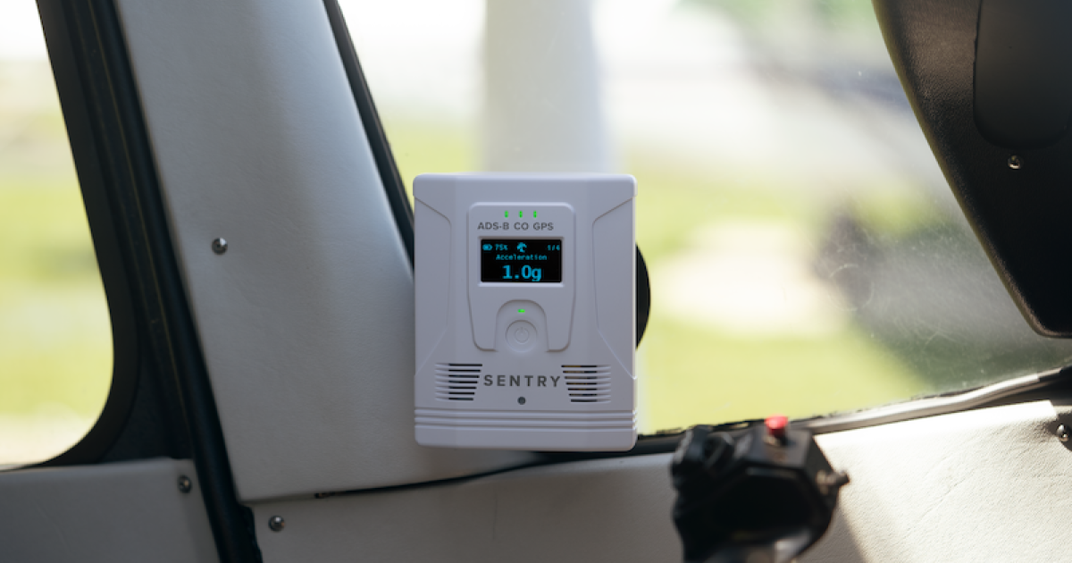 The Sentry Plus ADS-B In receiver is now equipped with an OLED display that shows the battery life, g-load, and carbon monoxide levels. (Photo: ForeFlight)
