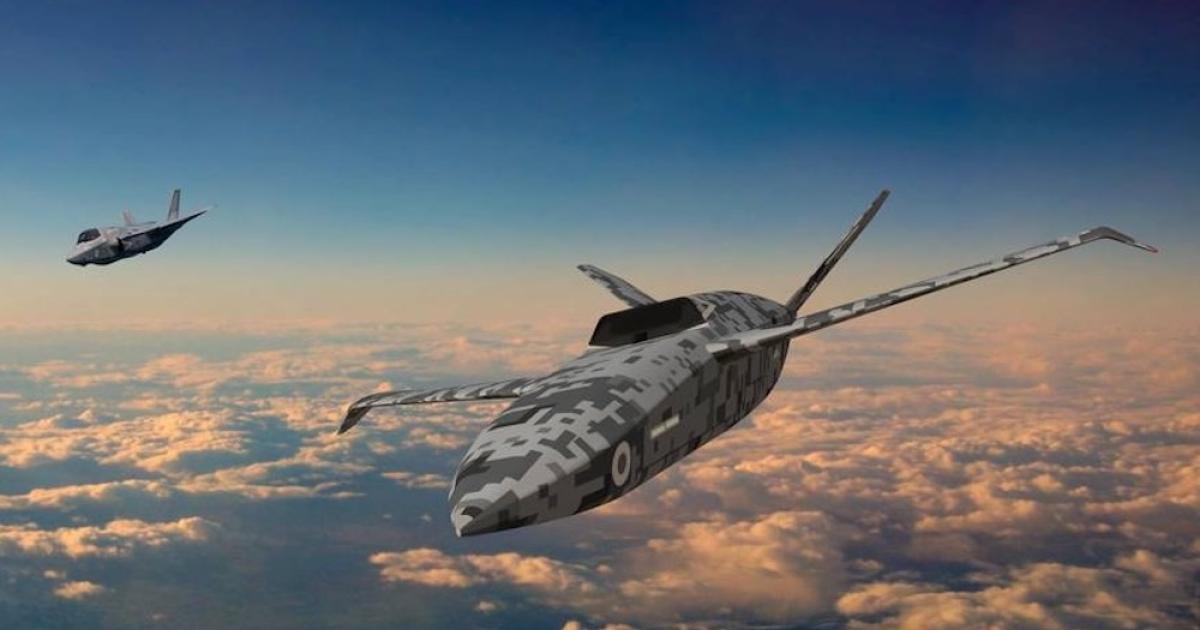 This CGI depicts a notional LANCA uncrewed "loyal wingman" operating with an RAF F-35B. (Photo: UK Ministry of Defence)