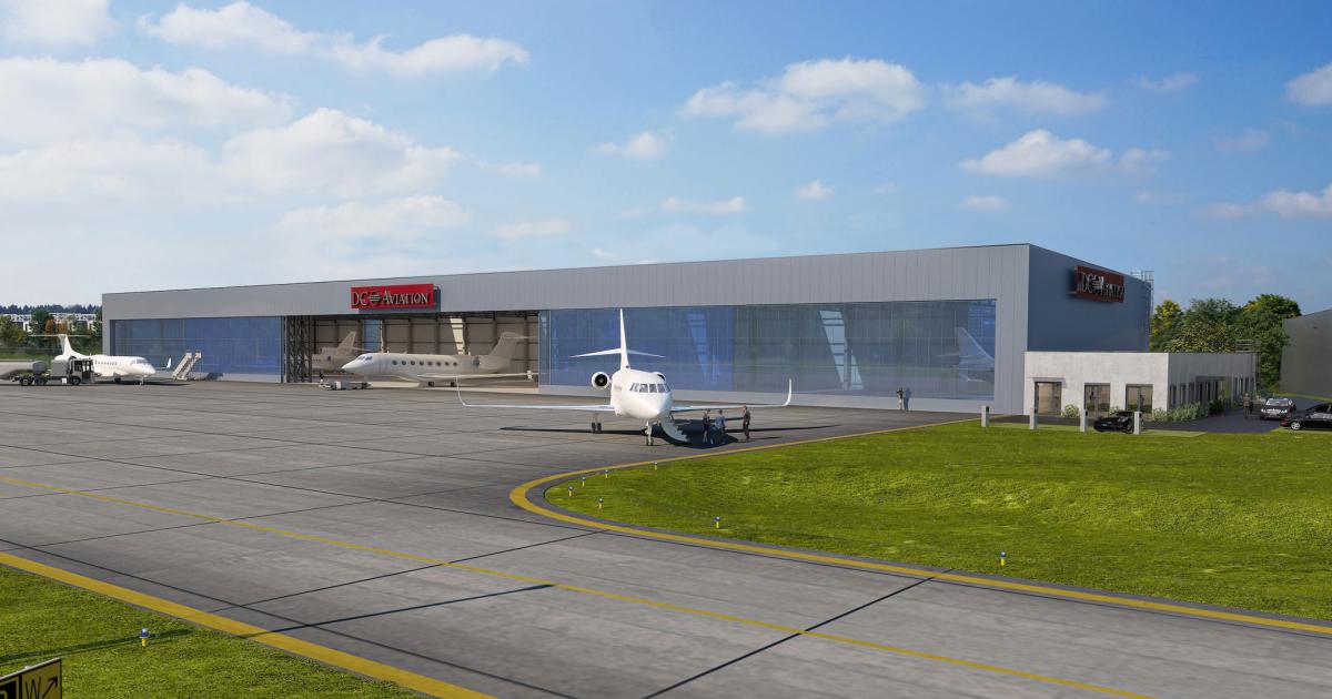 DC Aviation's new facility at Munich/Oberpfaffenhofen Airport will give the company, one of Europe's largest private aircraft operators, a 65,000-sq-ft heated hangar and lounges to support its fleet. (Image: DC Aviation)