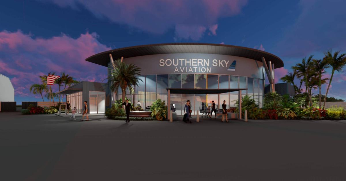 Southern Sky Aviation has signed a 30-year lease agreement with the Panama City-Bay County Airport and Industrial District to develop an FBO at Northwest Florida Beaches International Airport in Panama City. The company expects to complete construction in late 2023. (Photo: Southern Sky)