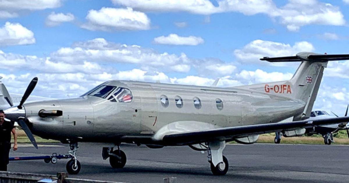 The first Jetfly-owned and -branded PC-12 arrived at the company's Fairoaks Airport, southern England base in late May, and services with the single-engined turboprop began soon after.  (Photo: Jetfly)

