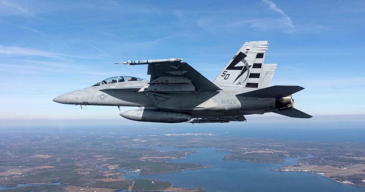 The TCTS II pod first flew on Dec. 11, 2020, carried on the port wingtip of an F/A-18F Super Hornet of Air Test & Evaluation Squadron 23 at NAS Patuxent River in Maryland. (Photo: U.S. Navy)