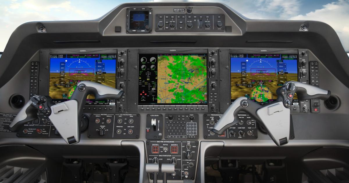 Clay Lacy Aviation has completed its 10th installation of Garmin’s G1000 NXi fully integrated flight deck upgrade on an Embraer Phenom 100. (Credit: Clay Lacy Aviation)