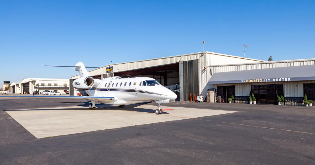 Modesto Jet Center (formerly Sky Trek Aviation) has had a presence at California's Modesto City-County Airport-Harry Sham Field since the late 1980s. It was sold in 2019 and rebranded. (Photo: Modesto Jet Center)