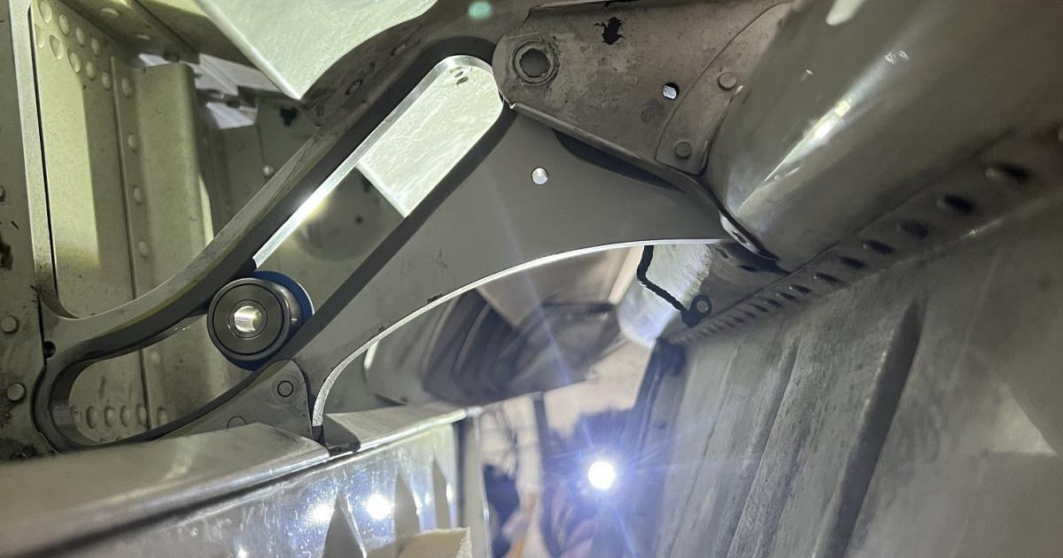 Marsh Brothers Aviation is hoping to solve issues involved with seizing and metal-to-metal friction with a King Air flap roller that incorporates its AeroTough GF thermoplastic polymer bearing. (Photo: Marsh Brothers Aviation)