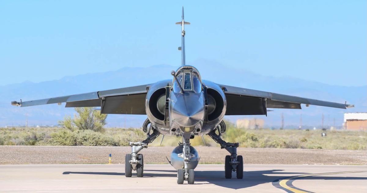 An ATAC Mirage F1 is seen at Holloman AFB, New Mexico, where the company provides adversary training suppoert to the U.S. Air Force's 56th Fighter Wing. (Photo: ATAC)