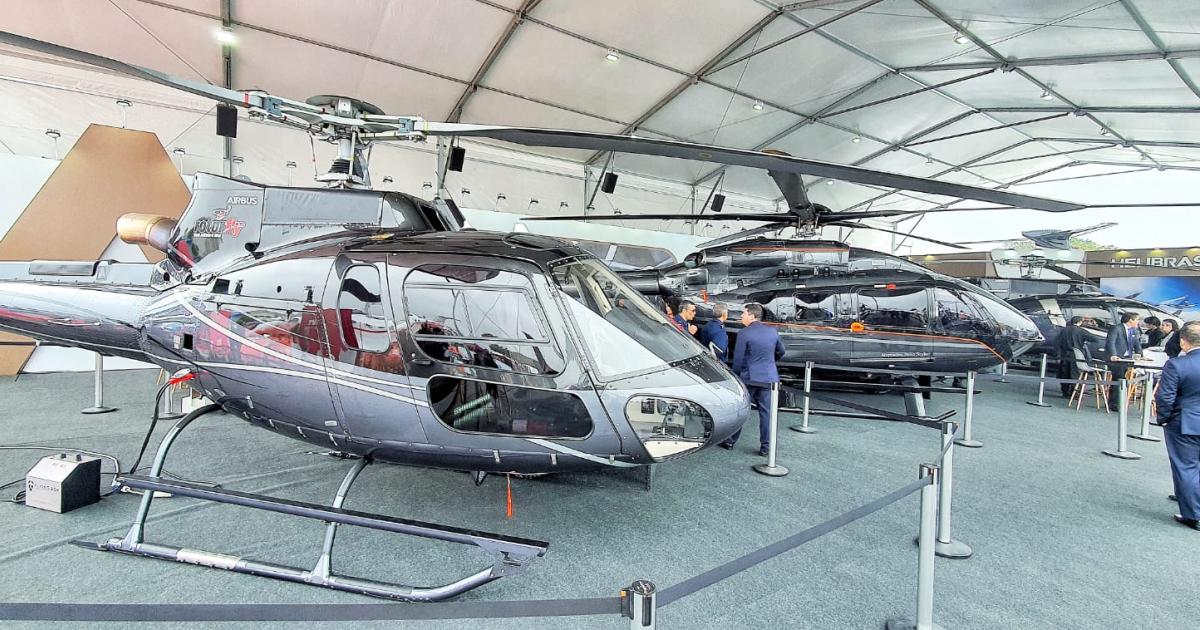 Helicopters like these Airbus machines on static display at LABACE 2022 are a big part of JSSI's Brazil business. (Photo: Antonio Carlos Carriero/AIN)