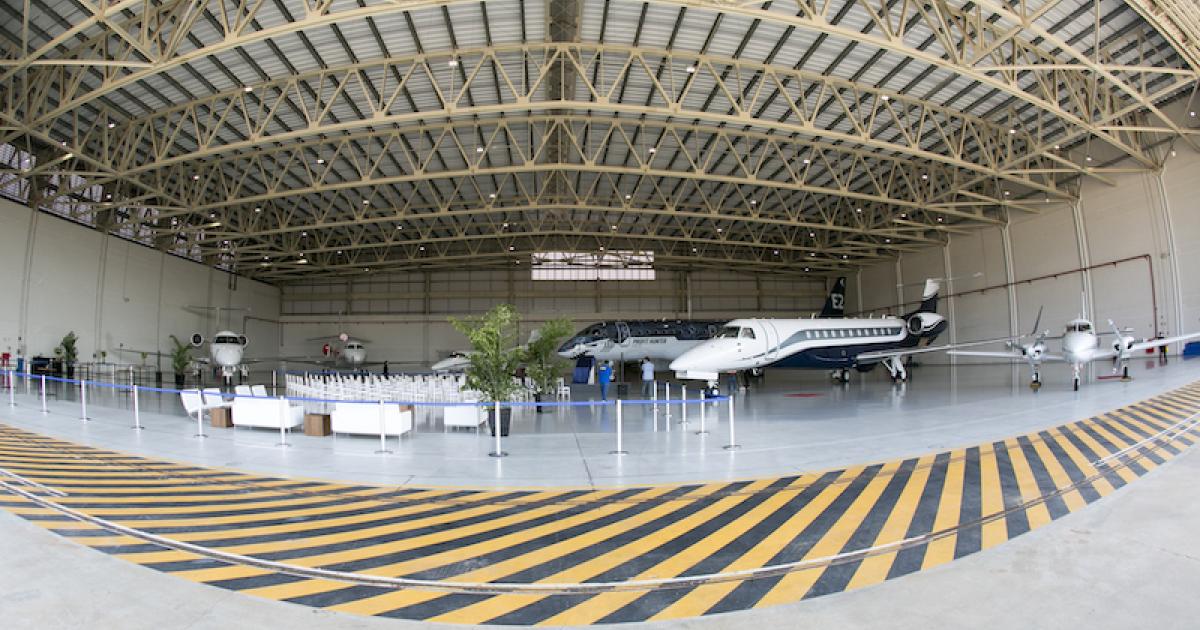 New hangars at Embraer's MRO in Sorocaba will accommodate aircraft as large as its E195-E2 passenger jet. (Photo: Embraer)