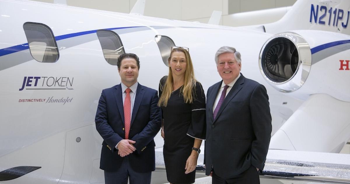 From left, executive chair Mike Winston, head of sales Brenda Paauwe-Navori, and CEO George Murnane comprise the executive team for Jet Token. (Photo: Jet Token)