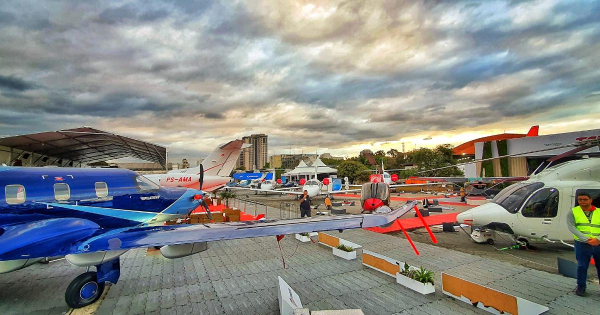 A strong gust of wind caused some damage at LABACE 2022 and led to authorities evacuating the show during the evening of its second day. (Photo: Antonio Carlos Carriero/AIN)