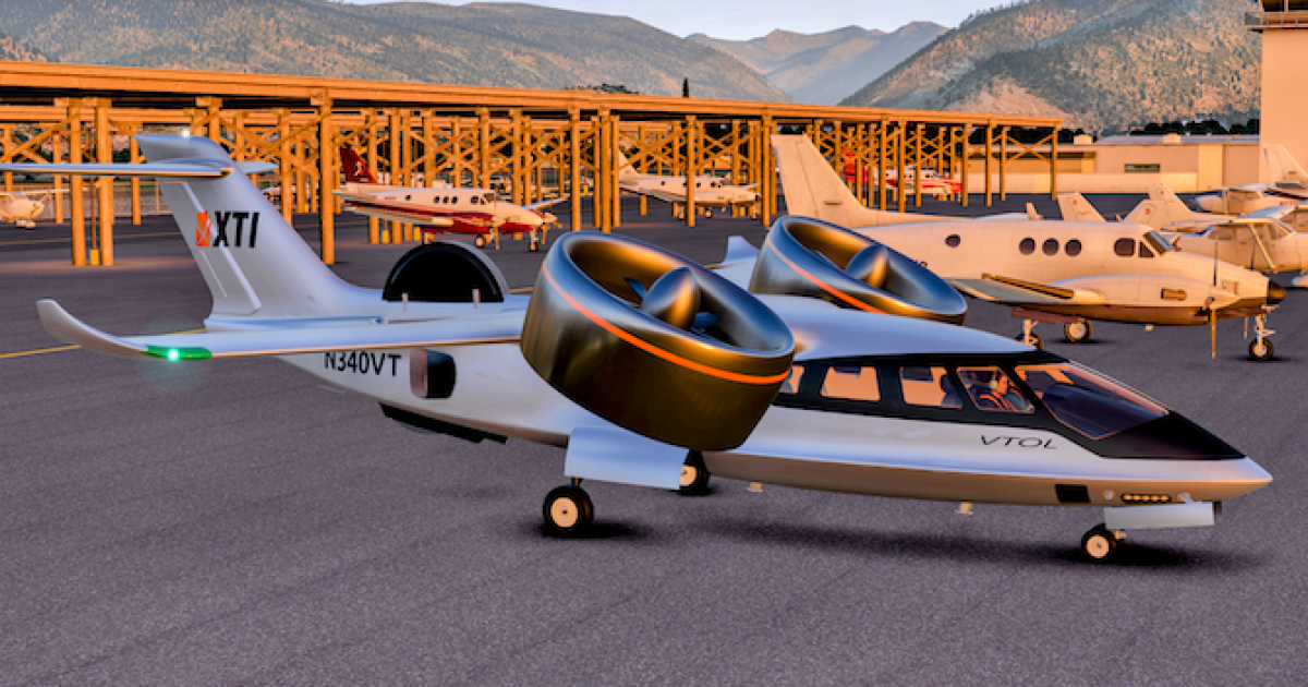 XTI is introducing multiple changes to the design of its TriFan 600 VTOL aircraft, which will enter service powered by conventional turboshaft engines. (Image: XTI Aircraft)