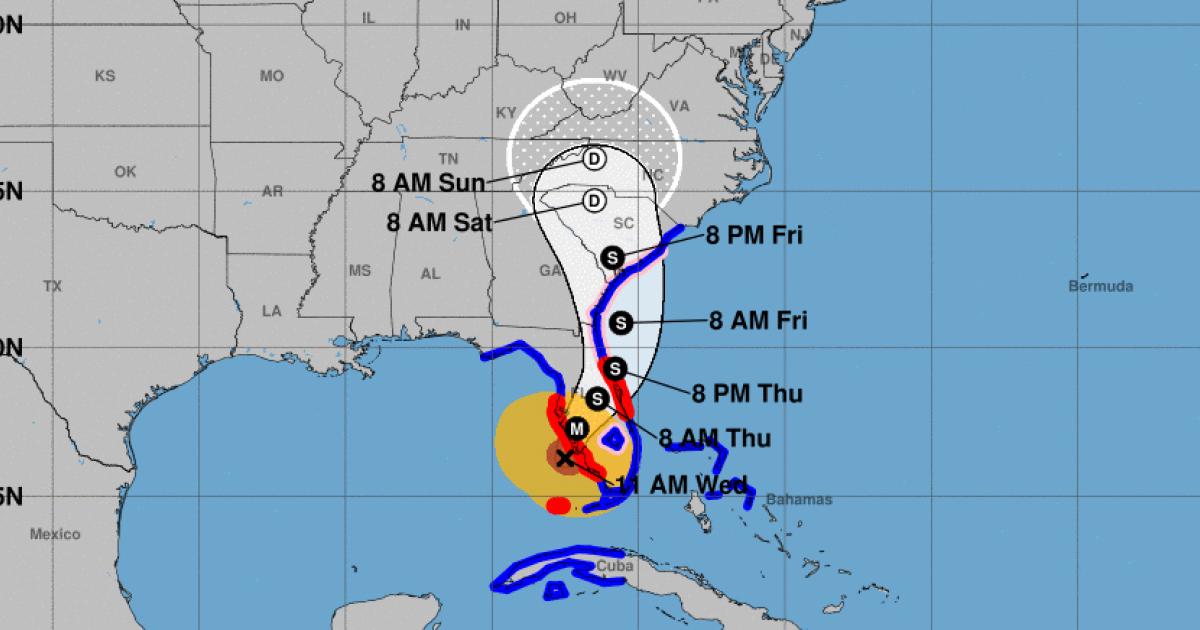 Hurricane Ian is expected to roll ashore on Florida's west coast this afternoon, bringing punishing winds, heavy rains, and a strong storm surge. Given the storm's slow rate of movement, those conditions could persist in the region for hours. (Image: NOAA)