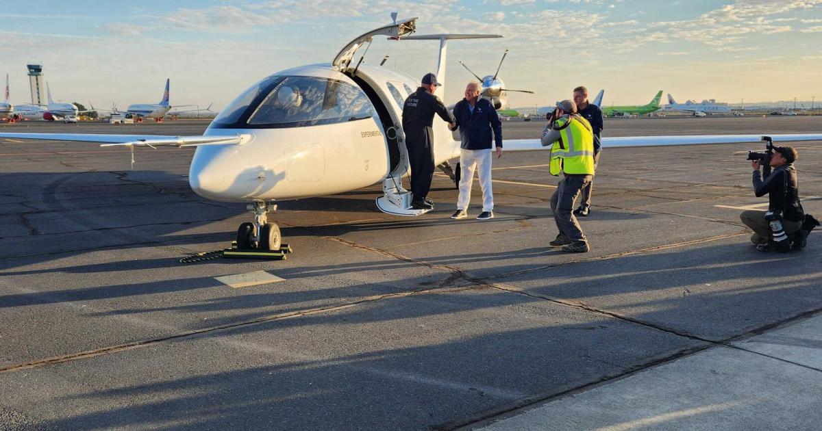 Eviation test pilot Steven Crane was at the controls for the eight-minute first flight of the company's Alice all-electric aircraft. (Photo: Hanneke Weitering)
