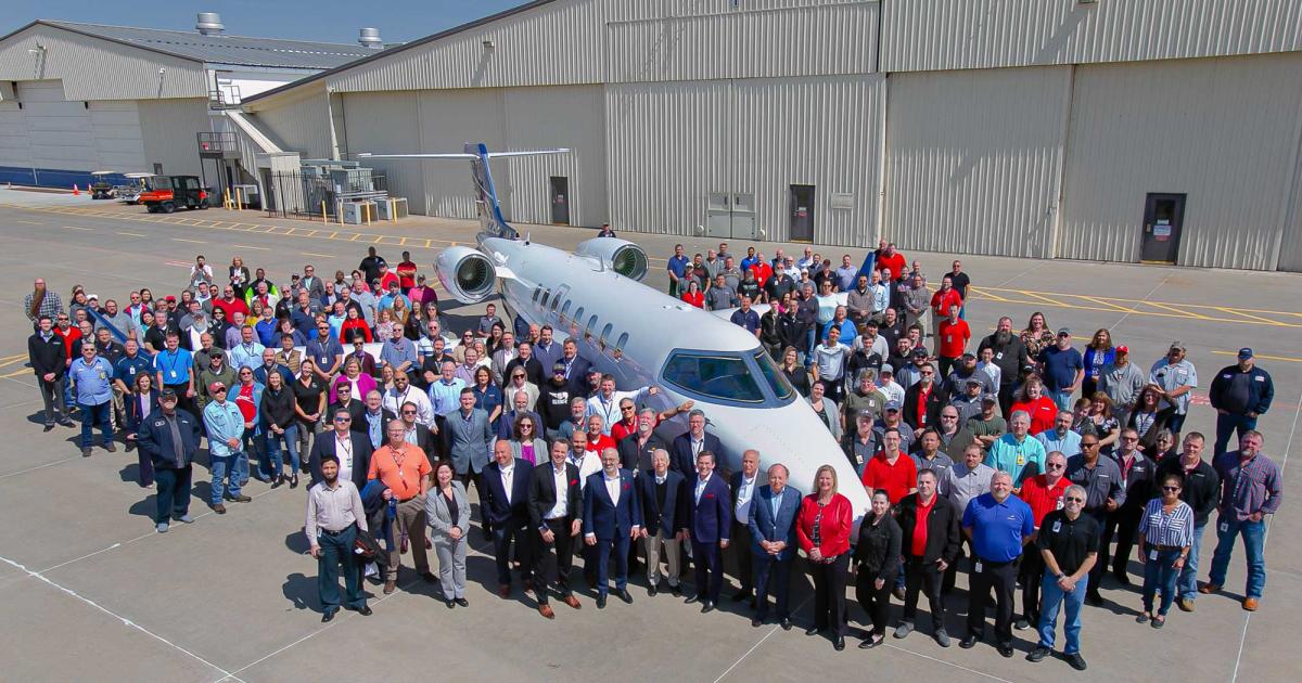 The final Learjet, a model 75 manufactured by the Bombardier team in WIchita, rolled out on March 28 and was delivered to its new owner, Northern Jet Management in Grand Rapids, Michigan. (Photo: Bombardier)