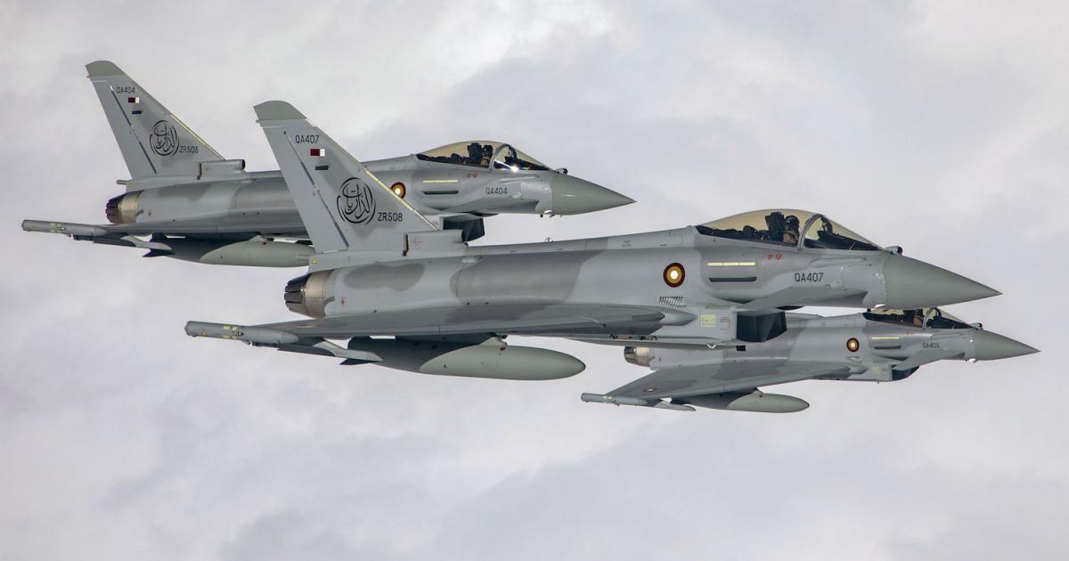 Qatar’s Typhoons are painted in a unique disruptive camouflage and currently carry both the UK and Qatari military serials. (Photo: BAE Systems)