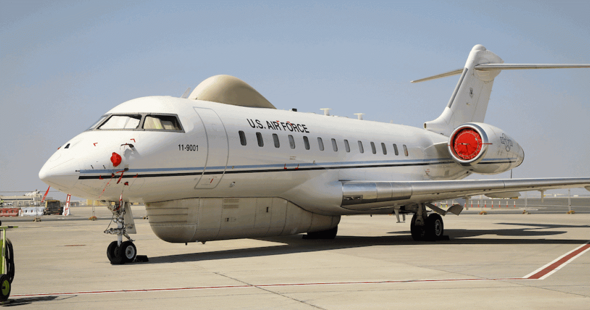 Bombardier is eying a ramp-up of its defense business with work such as its contract for the U.S. Air Force’s E-11A, a highly modified Global 6000 business jet that operates in the Battlefield Airborne Communications Node (BACN). (Photo: Dave McIntosh)