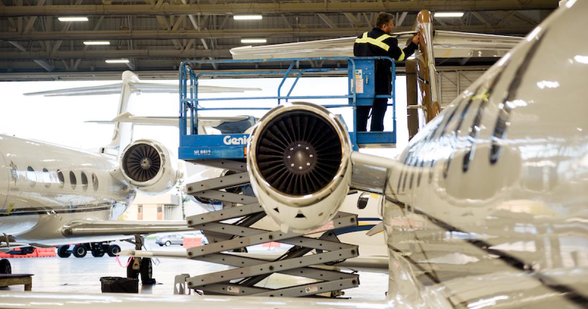 Clay Lacy serves all business aviation aircraft, with a particular focus on Dassault Falcon, Gulfstream, and Bombardier, and is an Embraer authorized service center. (Photo: Clay Lacy Aviation)