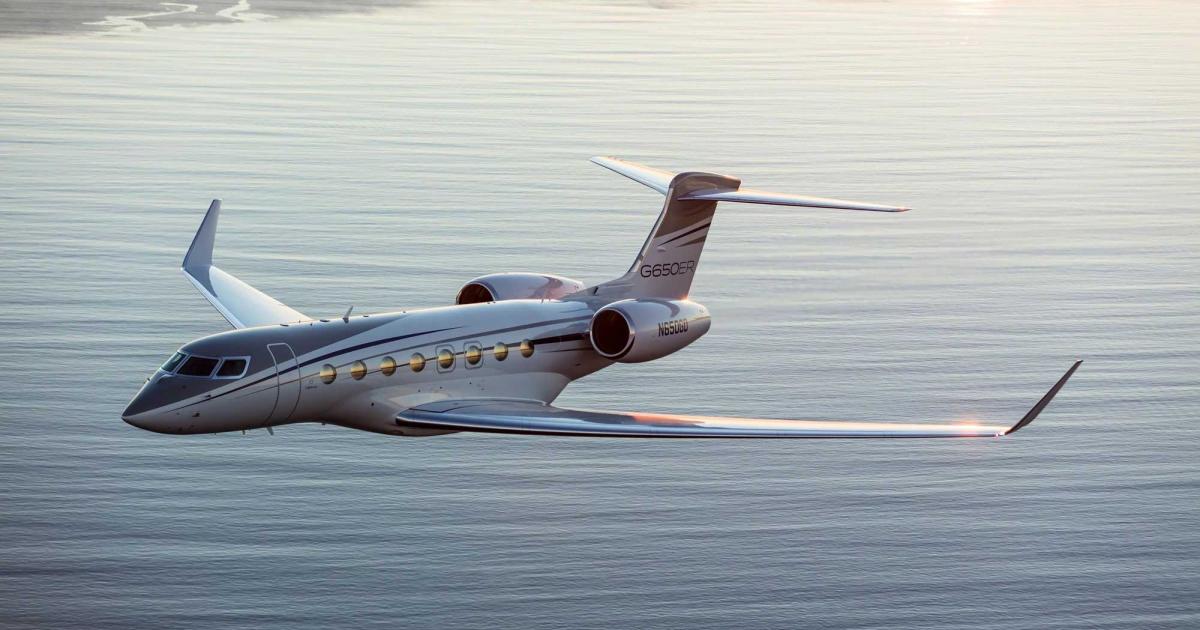 The Gulfstream G650ER and its G650 stablemate hold about an 80 percent share of the market for business jets than can fly more than 7,000 nm nonstop. Gulfstream recently delivered its 500th of the type to a customer. (Photo: Gulfstream Aerospace)