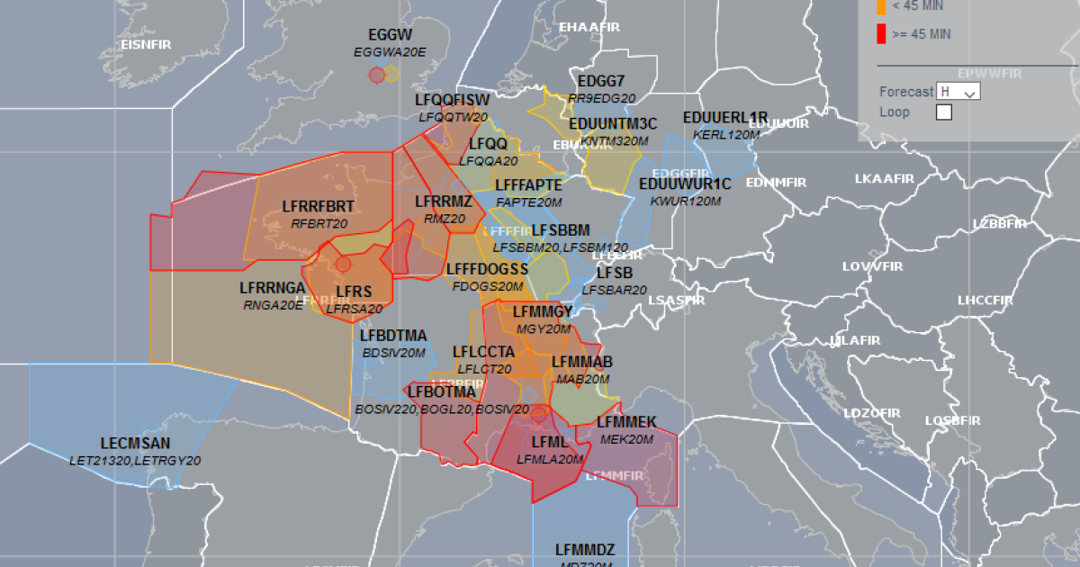 Eurocontrol released a snapshot of anticipated delays from a strike by French air traffic controllers. (Image: Eurocontrol)