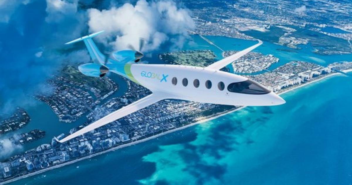 Miami-based aircraft charter and cargo company GlobalX signed a letter of intent to purchase 50 all-electric Eviation Alice aircraft. Deliveries are tentatively scheduled to start in 2027. (Photo: Eviation Aircraft)