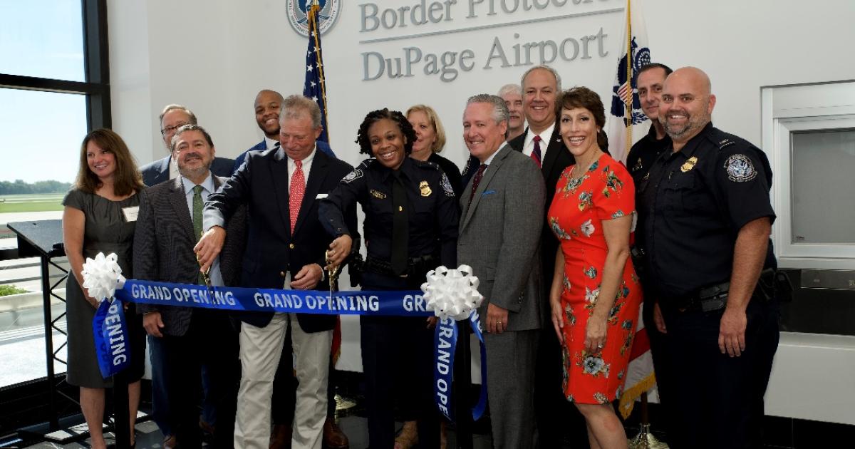 Officials from West Chicago and the DuPage Airport Authority cut the ribbon on a new $1.3 million, 2,200-sq-ft U.S. Customs and Border Protection facility at Chicago DuPage Airport. (Photo: DuPage Airport Authority)