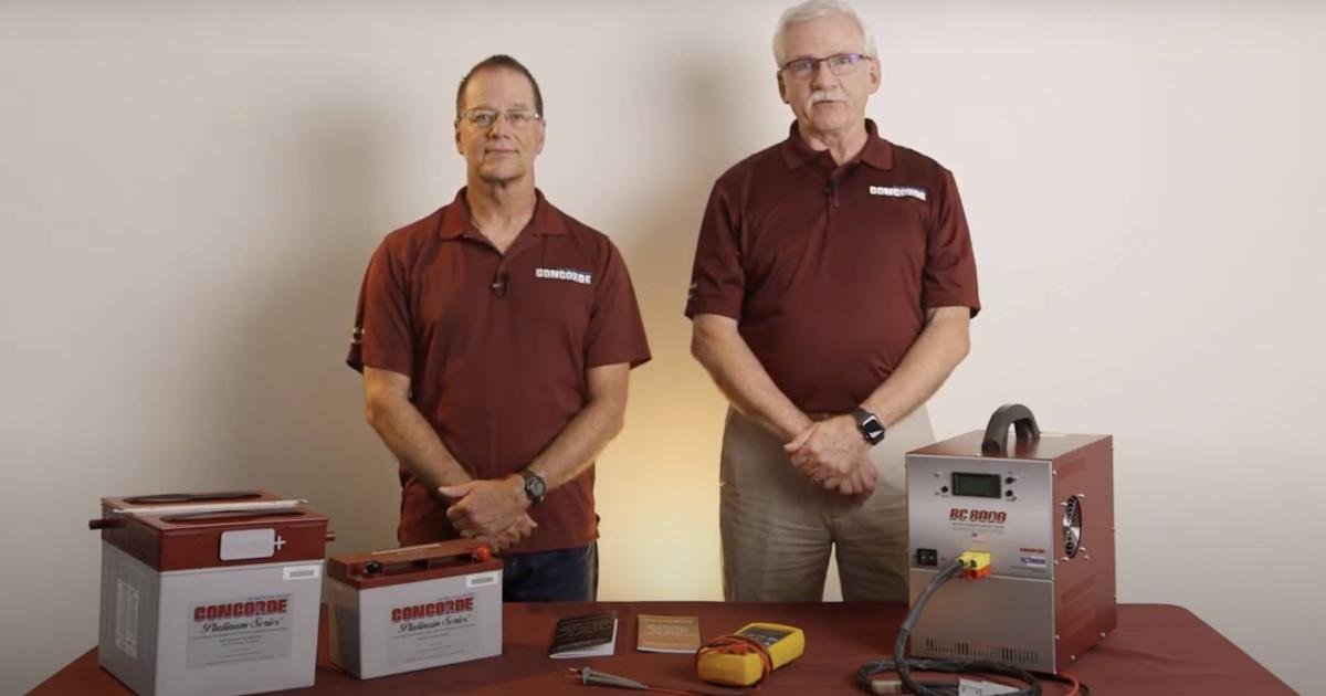 In this screenshot from a Concorde Battery training video, Dave Vutetakis, v-p of advanced battery technology (left) and Walter Heine, director of sales, offer tips on battery maintenance. (Photo: Screenshot Concorde Battery Corporation YouTube) 