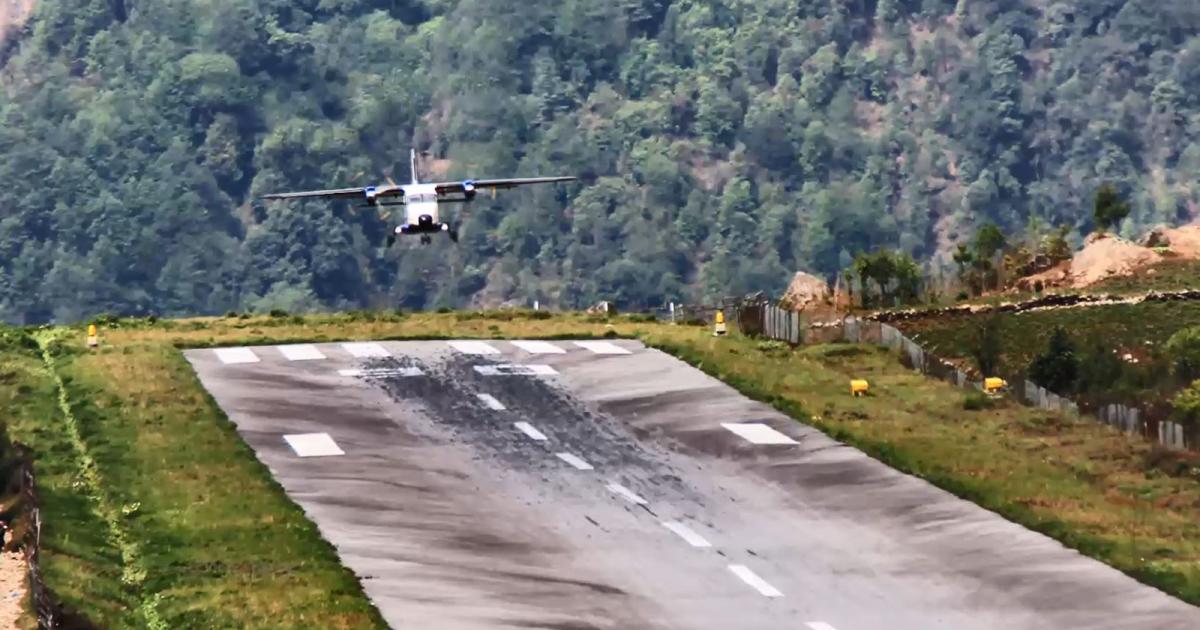 WAAS delivers a safety-of-life navigation aid for pilots, especially in austere environments such as this steep approach at a high altitude at Tenzin-Hillary Airport in Lukla, Nepal. (Photo: Raytheon Intelligence & Space)