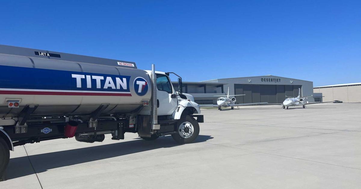 The latest location to join the Titan Aviation Fuels-branded network is Desert Jet Center, the CAA-preferred FBO at Palm Springs, California-area Jacqueline Cochran Regional Airport. (Photo: Desert Jet Center)