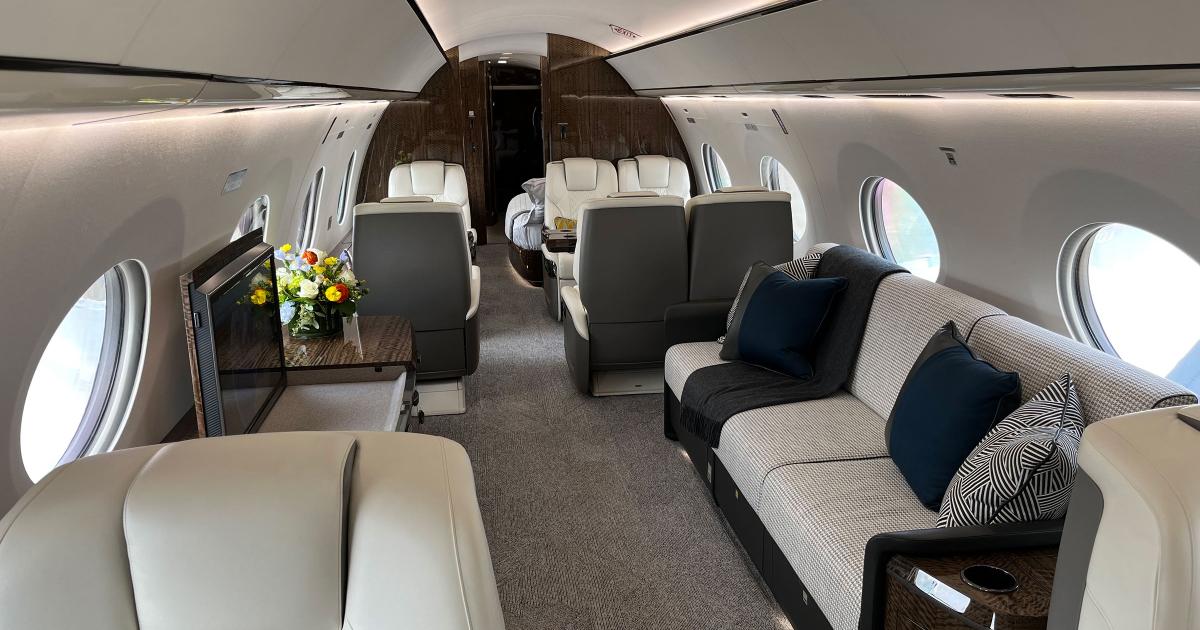 One of two G700s on static display at BACE 2022 highlights the many options available to buyers. (Photo: Chad Trautvetter/AIN)