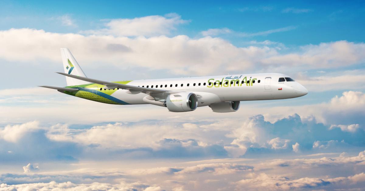 SalamAir expects to take delivery of its first Embraer E195-E2 before then end of 2023. (Image: Embraer)