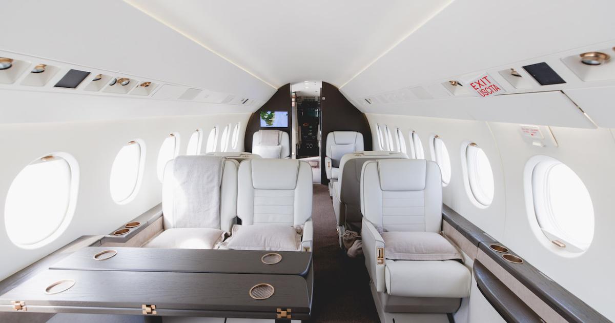 VIP Completions fully refurbished this Falcon 2000 interior to use as a demonstrator aircraft. (Photo: VIP Completions)