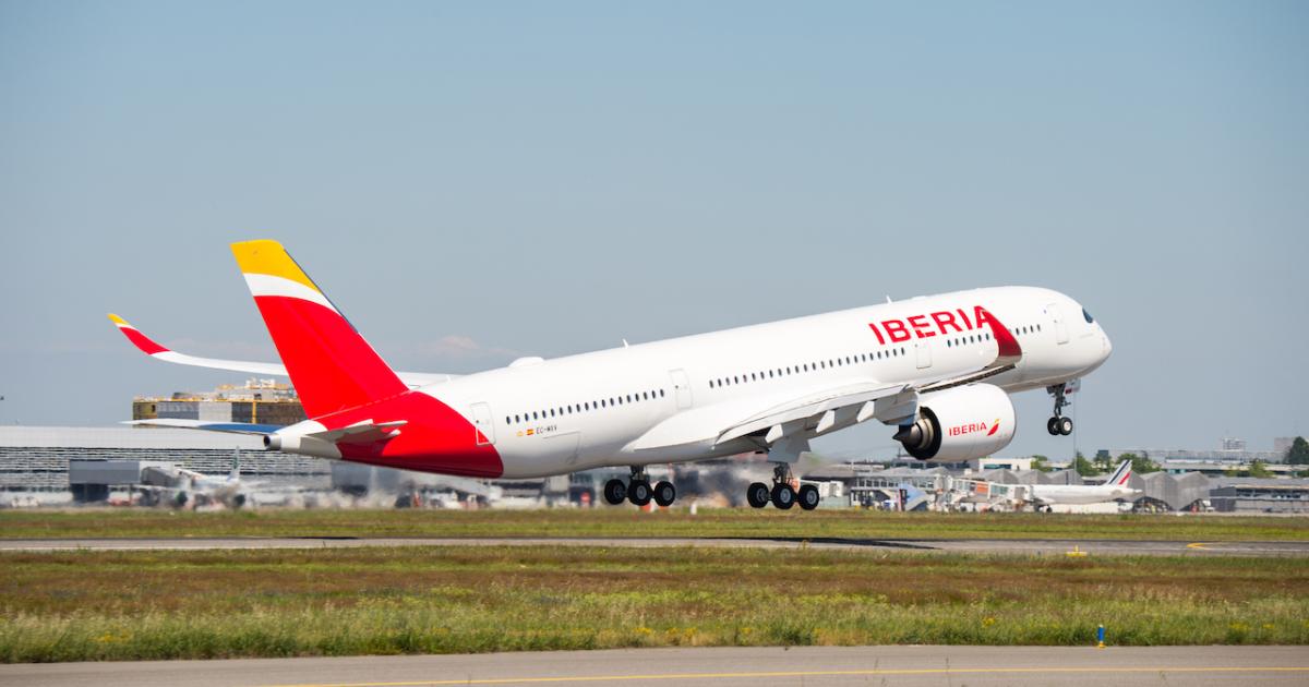 Iberia's first Airbus A350 takes off on its delivery flight from Toulouse, France. (Photo: Airbus)