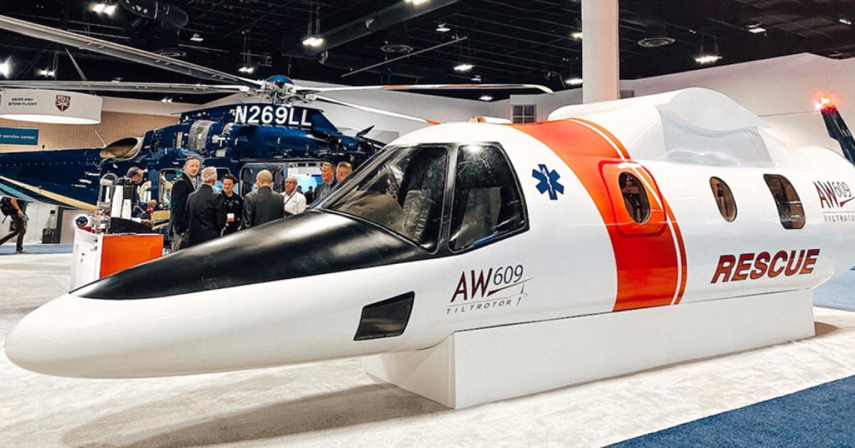 Leonardo's AW609 civil tiltrotor air ambulance interior mock-up is on display at this week’s Air Medical Transport Conference. (Photo: Leonardo)
