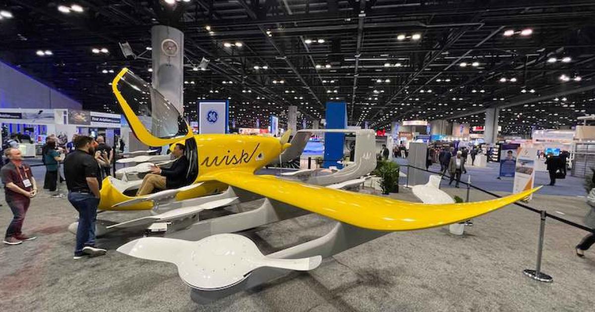 Wisk joined several eVTOL developers in showing their vision of the future of advanced air mobility in the enhanced emerging technologies zone at NBAA-BACE 2022. (Photo: Mariano Rosales)