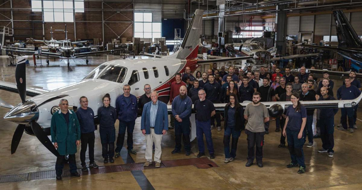 Daher handed over the 1,100th TBM turboprop single last week at its aircraft final assembly facility in Tarbes, France. The milestone airplane—a TBM 960—went to U.S. customer Bruce McCollum. (Photo: Daher)