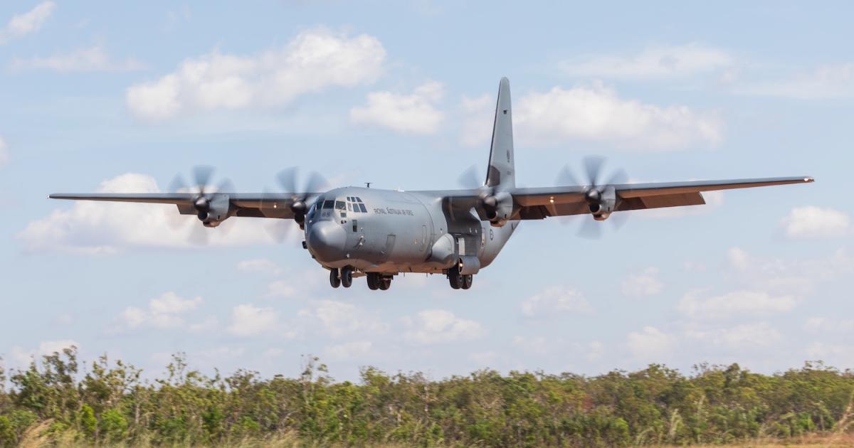 A No. 37 Squadron C-130J is seen during an exercise in the Northern Territory in May. The Super Hercules fleet has been used extensively, including for a number of disaster relief operations. (Photo: Commonwealth of Australia Department of Defence)