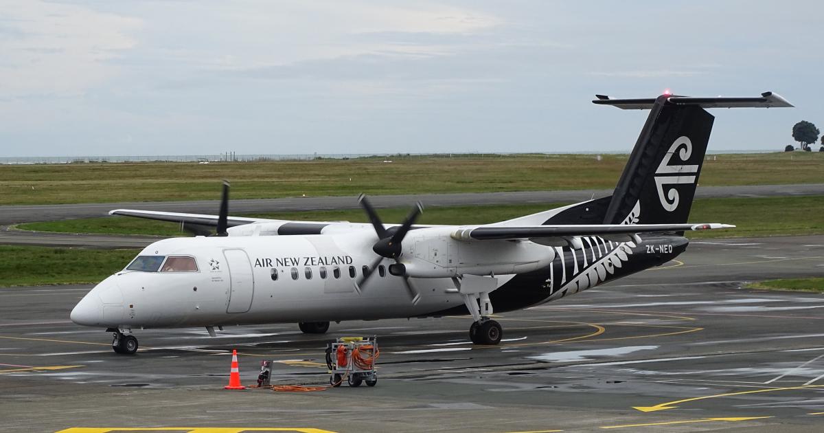 Air New Zealand's 23 Dash 8-300s average 15 years of age. The airline plans to start replacing them with either hydrogen-powered or hybrid battery-powered aircraft in 2026. (Flickr: <a href="http://creativecommons.org/licenses/by/2.0/" target="_blank">Creative Commons (BY)</a> by <a href="http://flickr.com/people/130994353@N04" target="_blank">Ev Brown</a>)