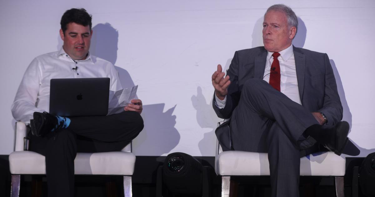 GAMA president and CEO Pete Bunce (right) described the major challenges at play for business aircraft manufacturers during the Corporate Jet Investor Miami conference last week. (Photo: Corporate Jet Investor)
