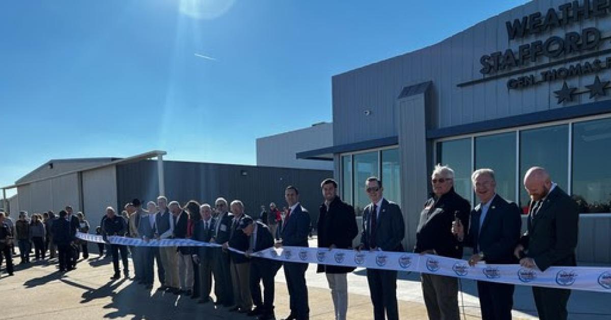 The official opening of the general aviation terminal at Oklahoma's Weatherford Stafford Airport was attended by federal, state, and local officials. (Photo: Oklahoma Aeronautics Commission)