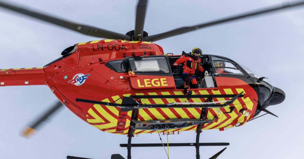 A Norsk Luftambulanse flight was conducting a search and rescue mission last November 20 in the Kongsvikdalen valley in Lofoten during localized snowy conditions when ice-clogged inlet barrier filters caused a dual flameout on the H145 helicopter. (Photo: Norsk Luftambulanse)